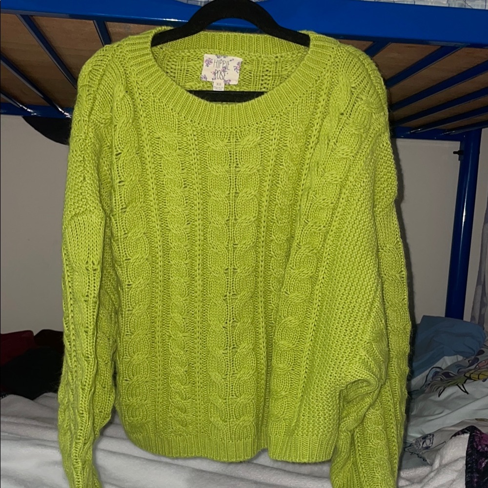 Bright Green Cable Knit Sweater